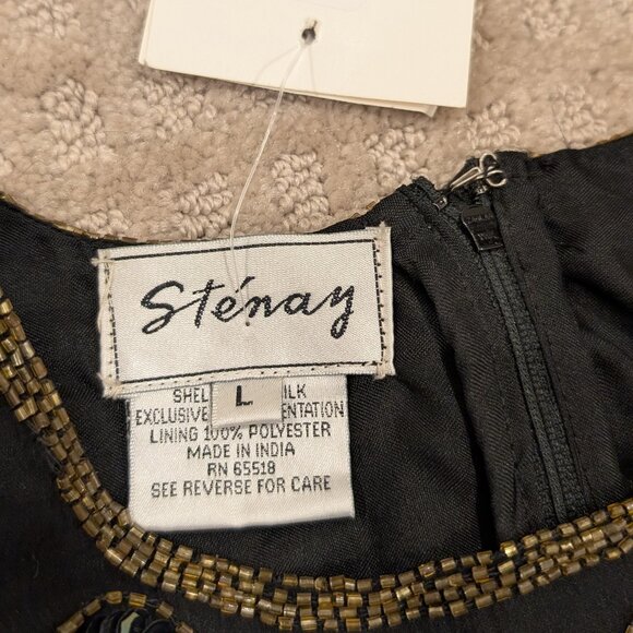 Silk Floral Beaded Sequined Blouse Black Gold - Women's sz S - Picture 10 of 11